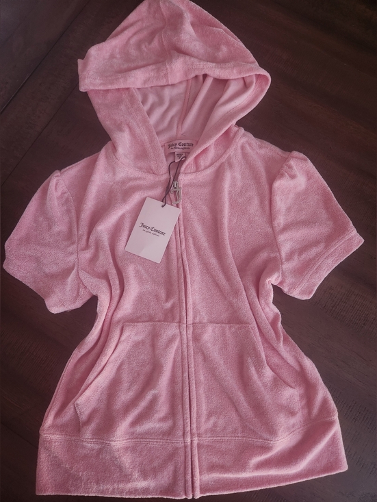 Juicy Couture Tops - NWT Juicy Couture Pink Terry Cloth Short Sleeve Hoodie With Pockets